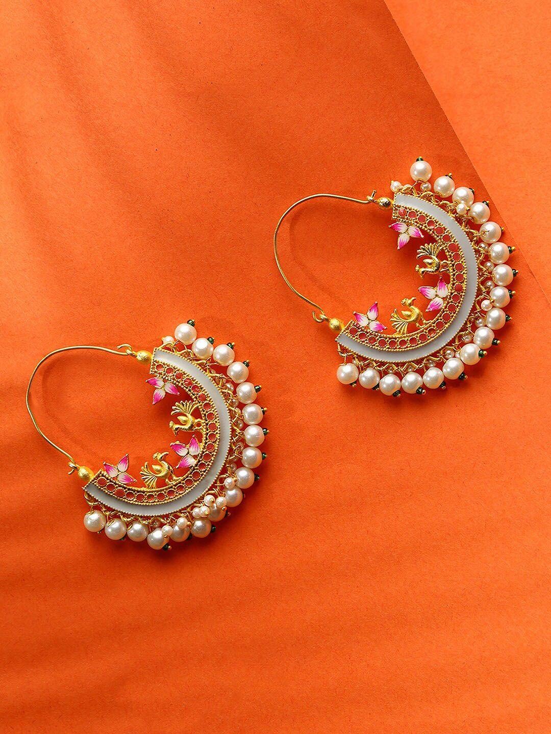 sohi white gold-plated crescent chandbalis earrings