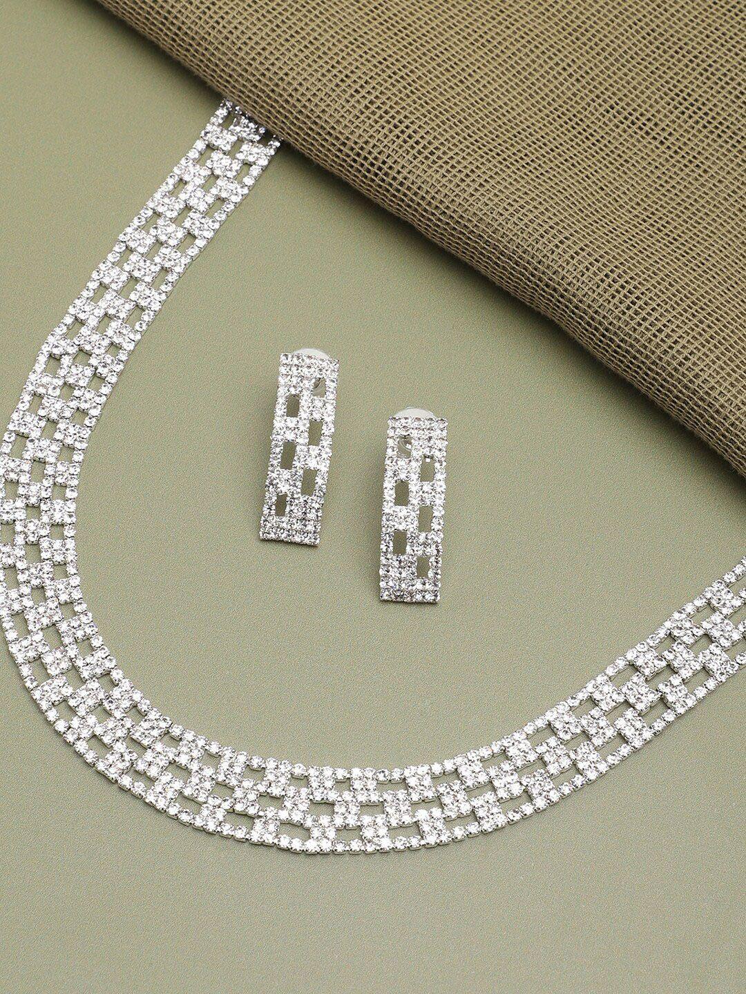 sohi white silver-plated stone-studded jewellery set