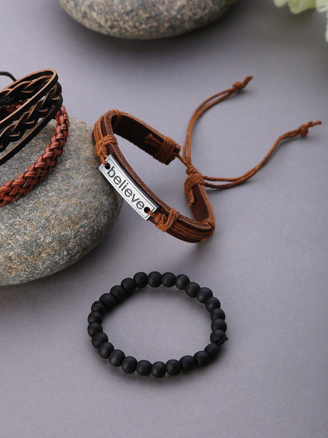 sohi women black & brown pack of 4 leather wraparound bracelet