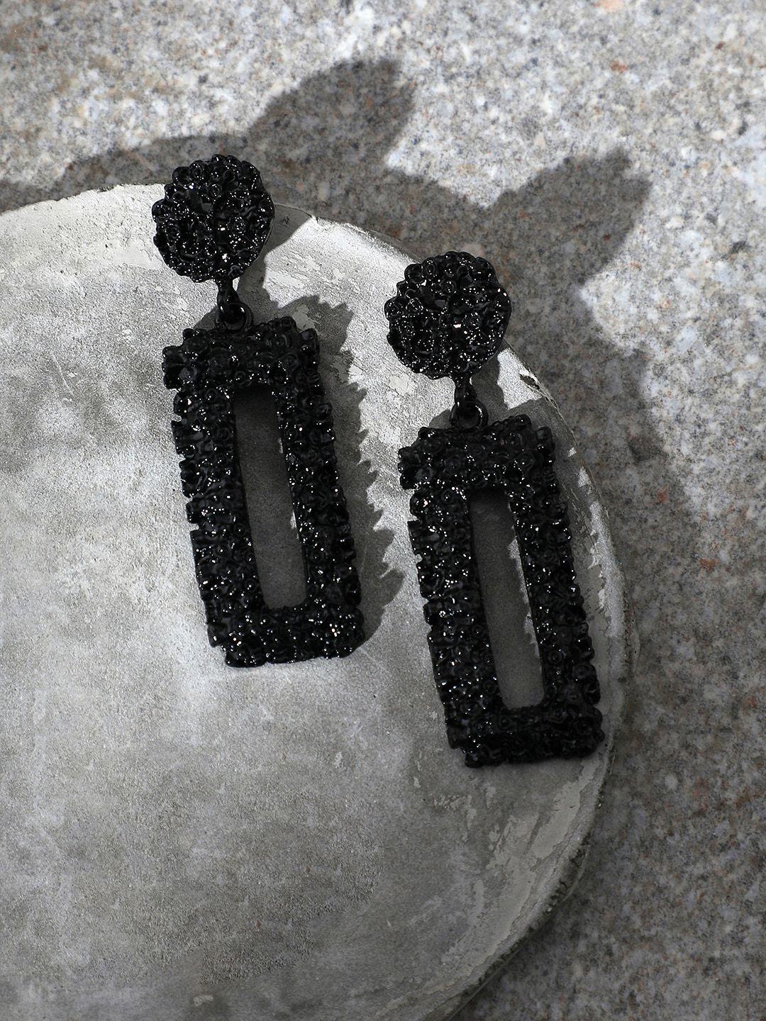 sohi women black geometric drop earrings