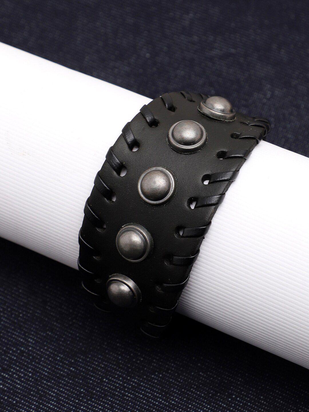 sohi women black leather wraparound bracelet