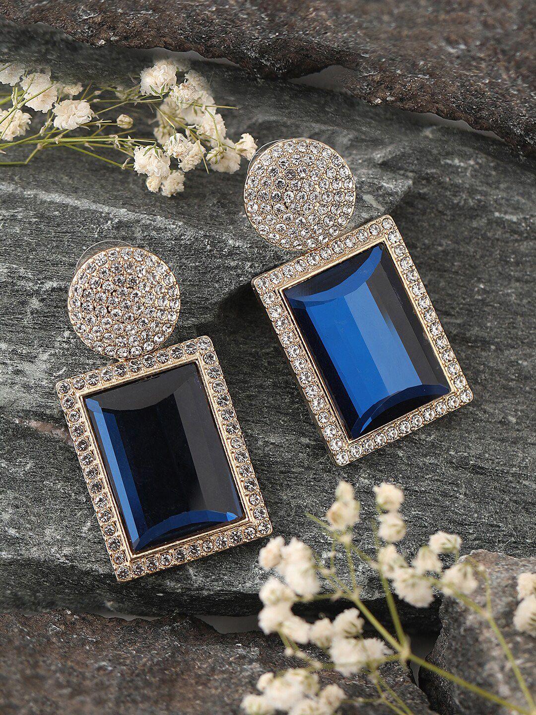 sohi women blue gold plated drop earrings