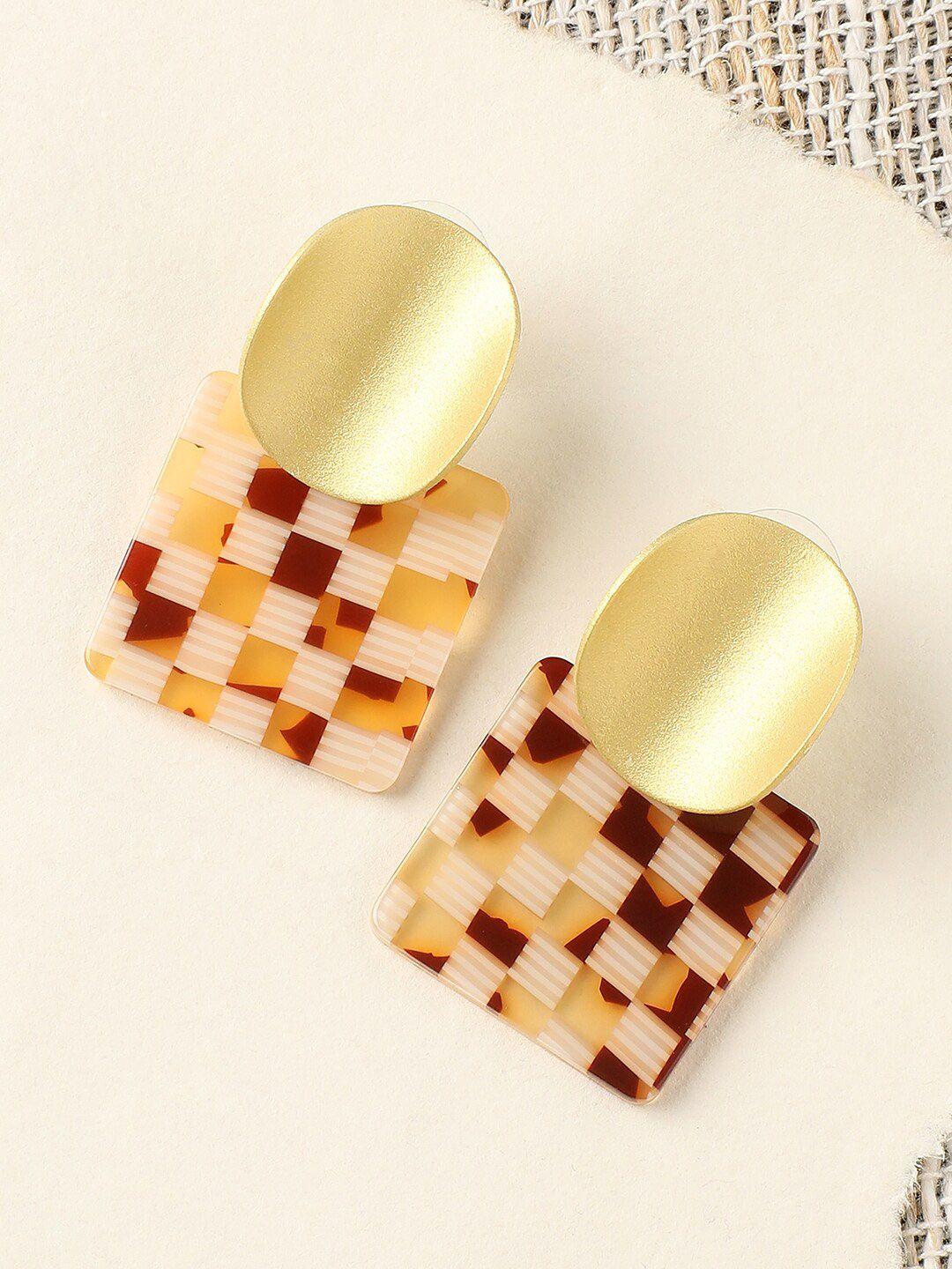sohi women cream-coloured & orange contemporary drop earrings