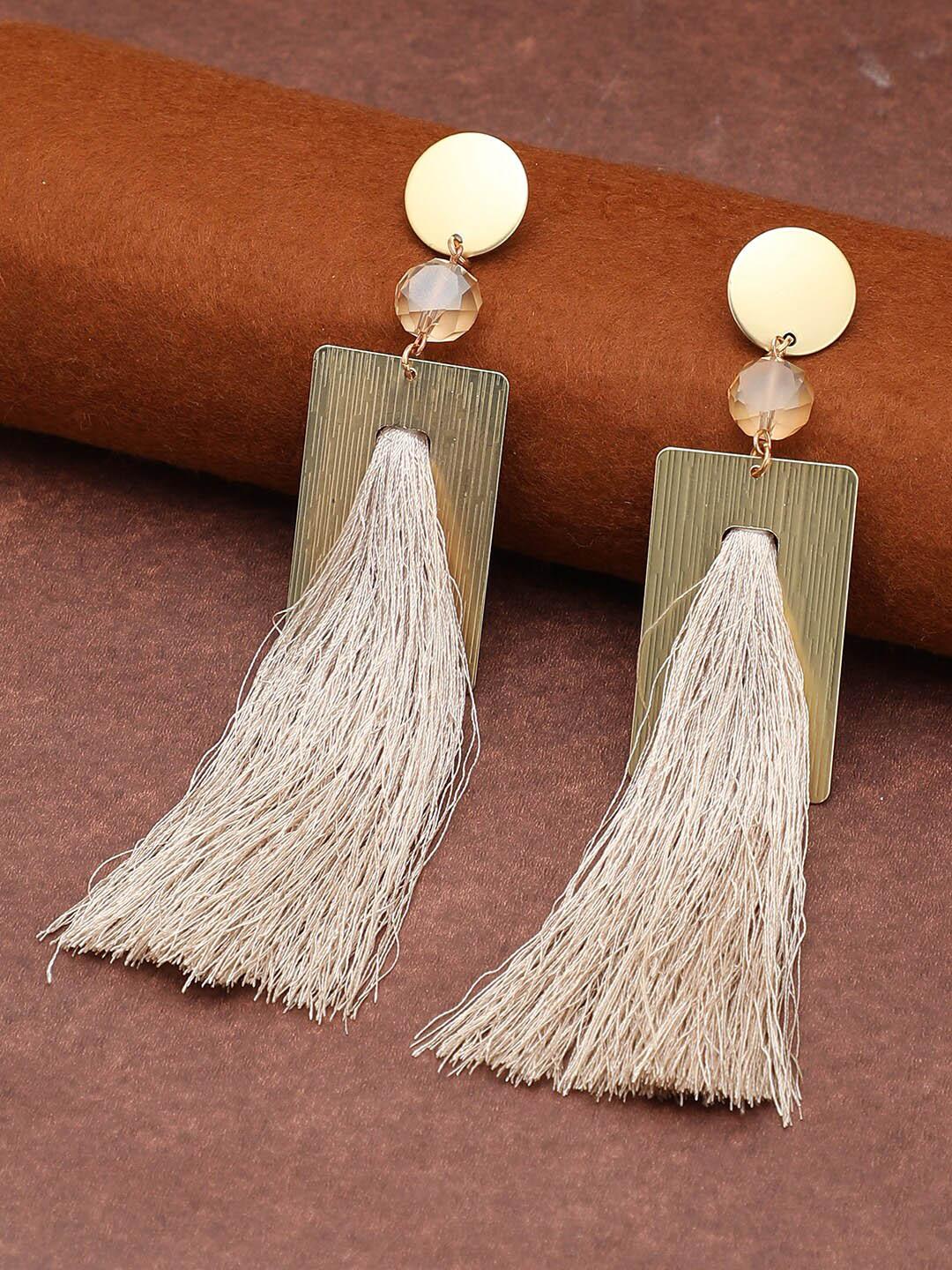 sohi women gold-plated & beige contemporary drop earrings