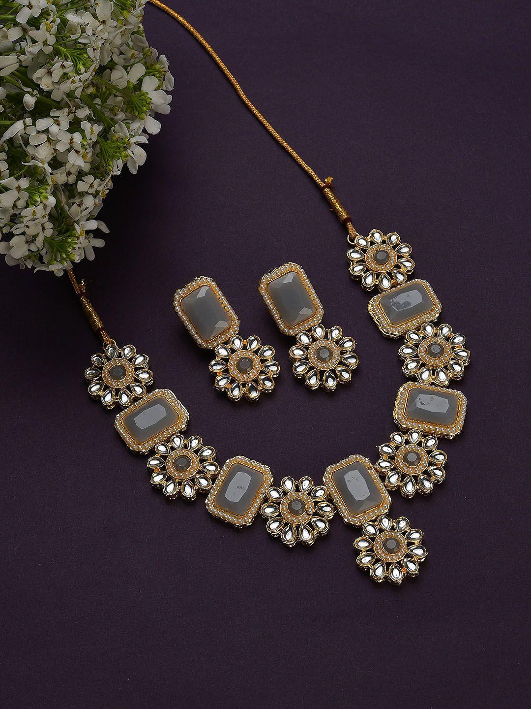 sohi women gold-plated grey stone-studded jewellery set