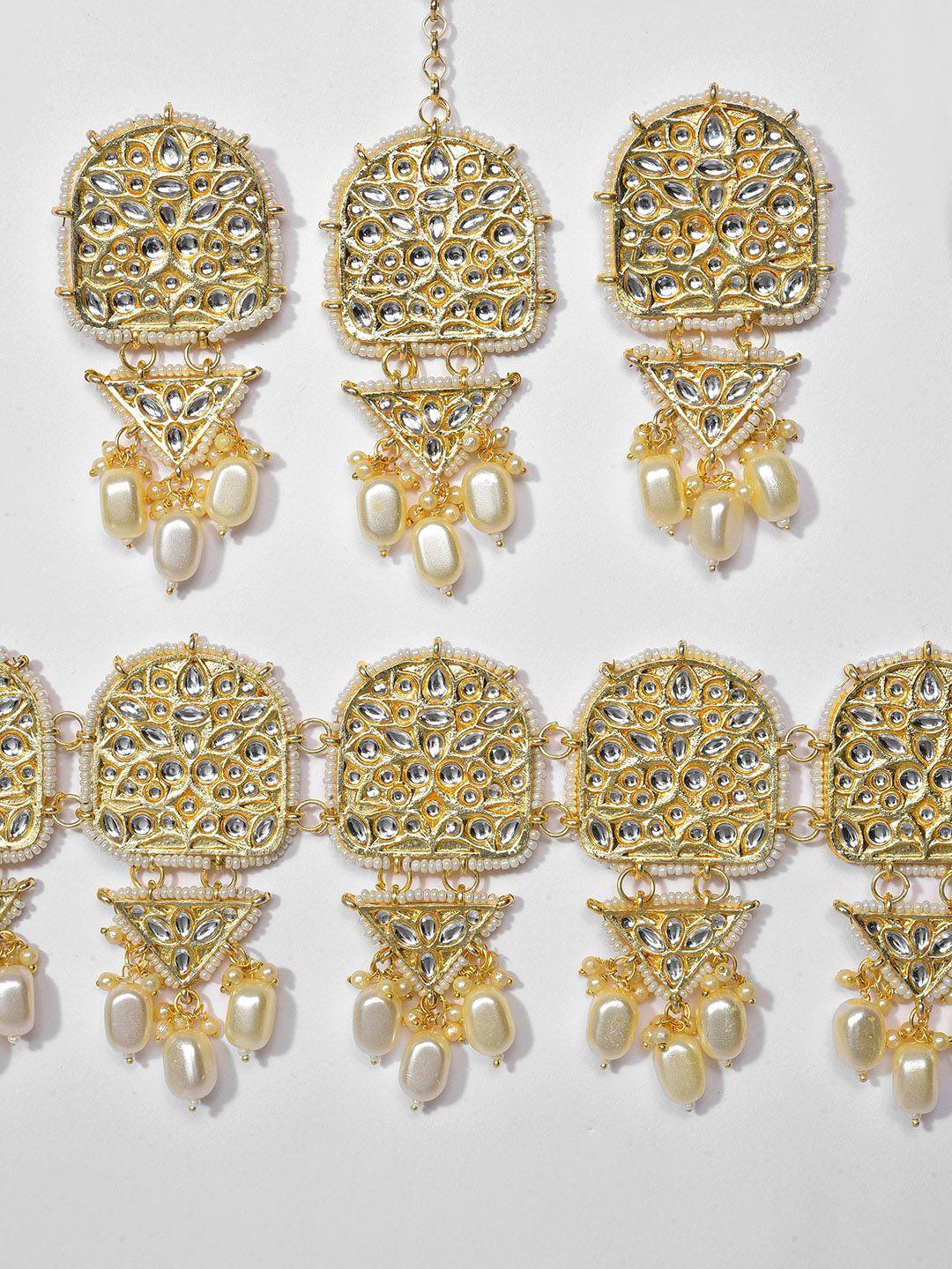 sohi women gold-plated white kundan-studded jewelry set