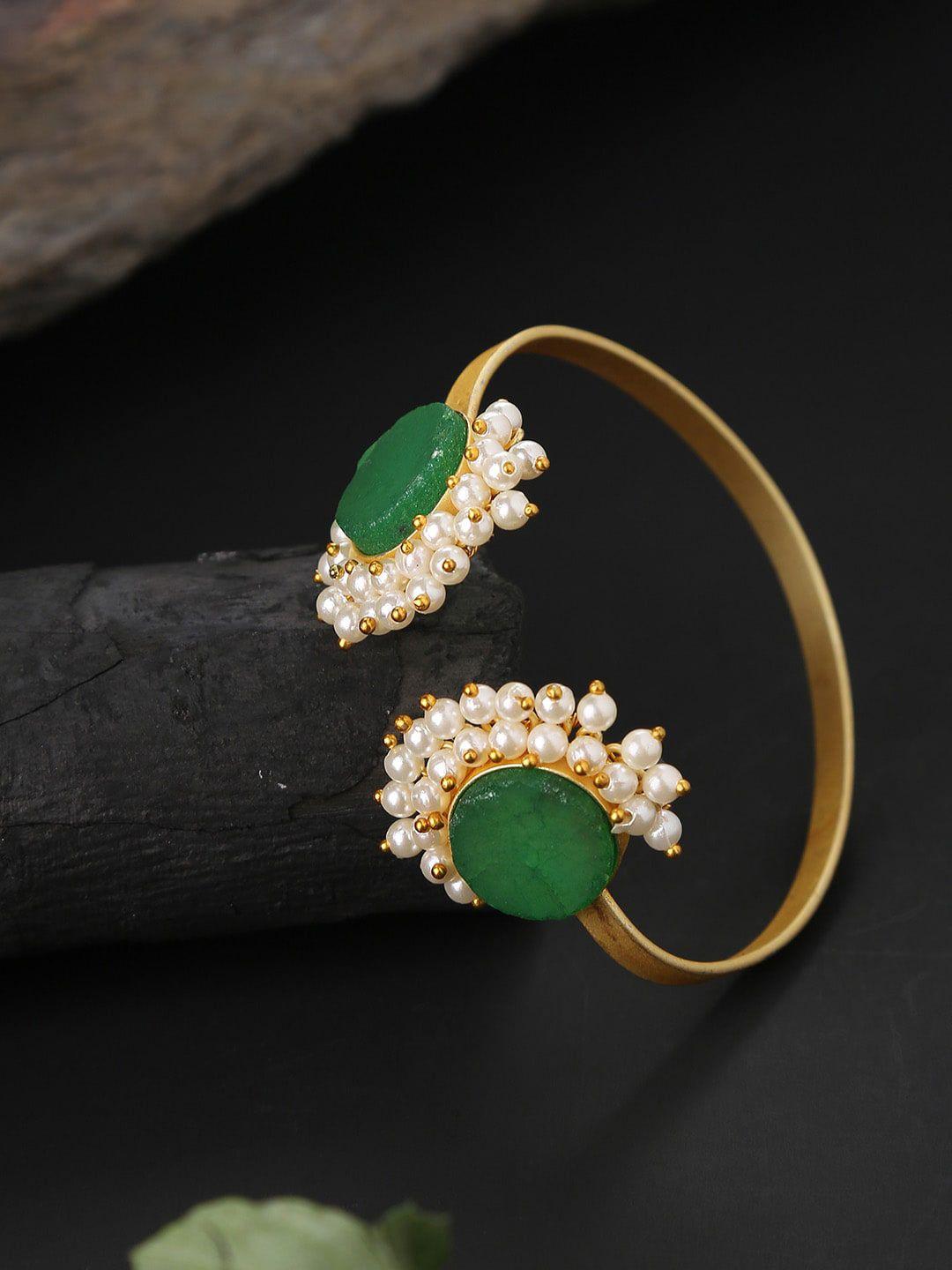 sohi women gold-toned & green gold-plated cuff bracelet