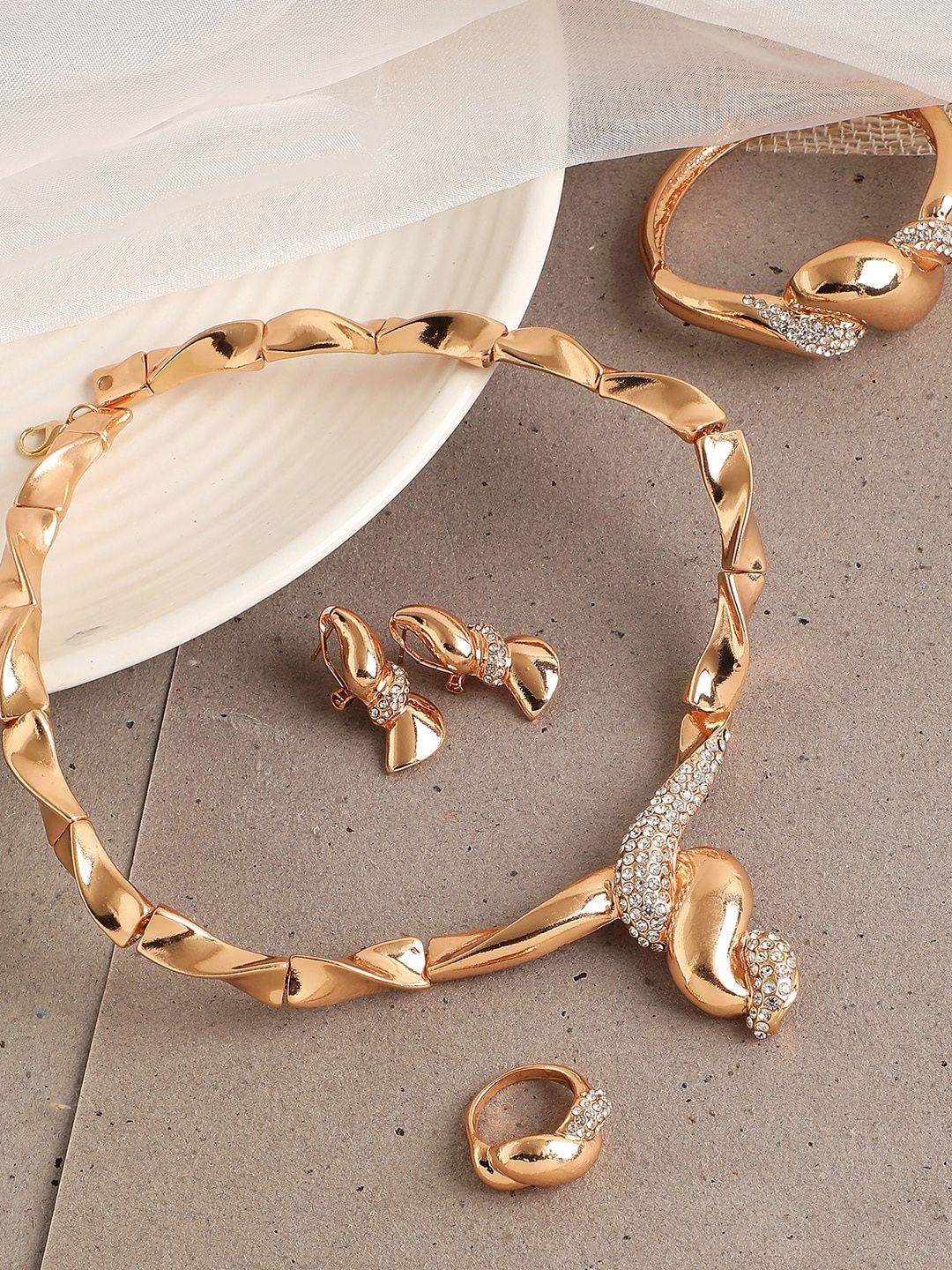 sohi women gold-toned white stone studded jewellery set