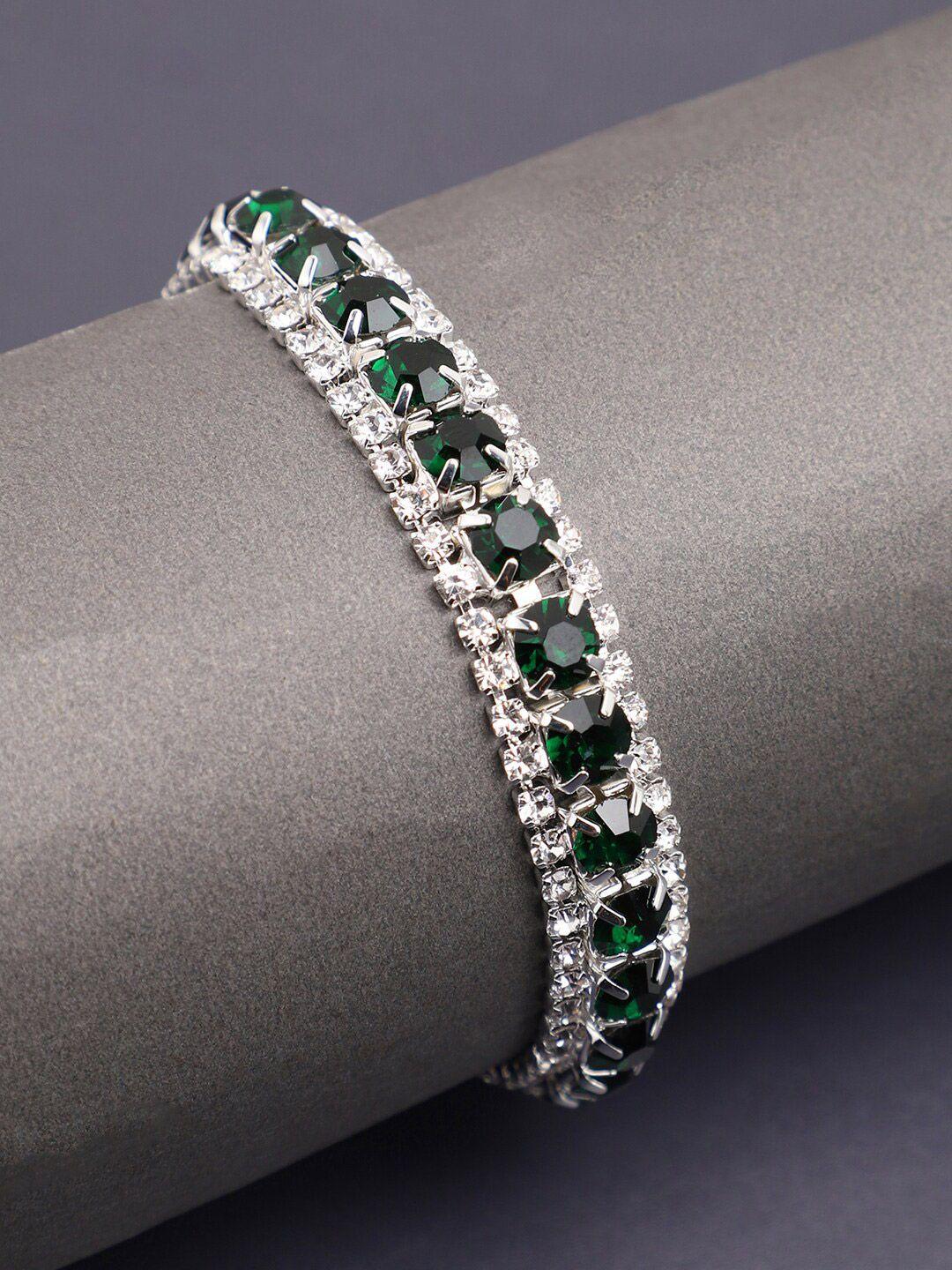 sohi women green & white silver-plated wraparound bracelet