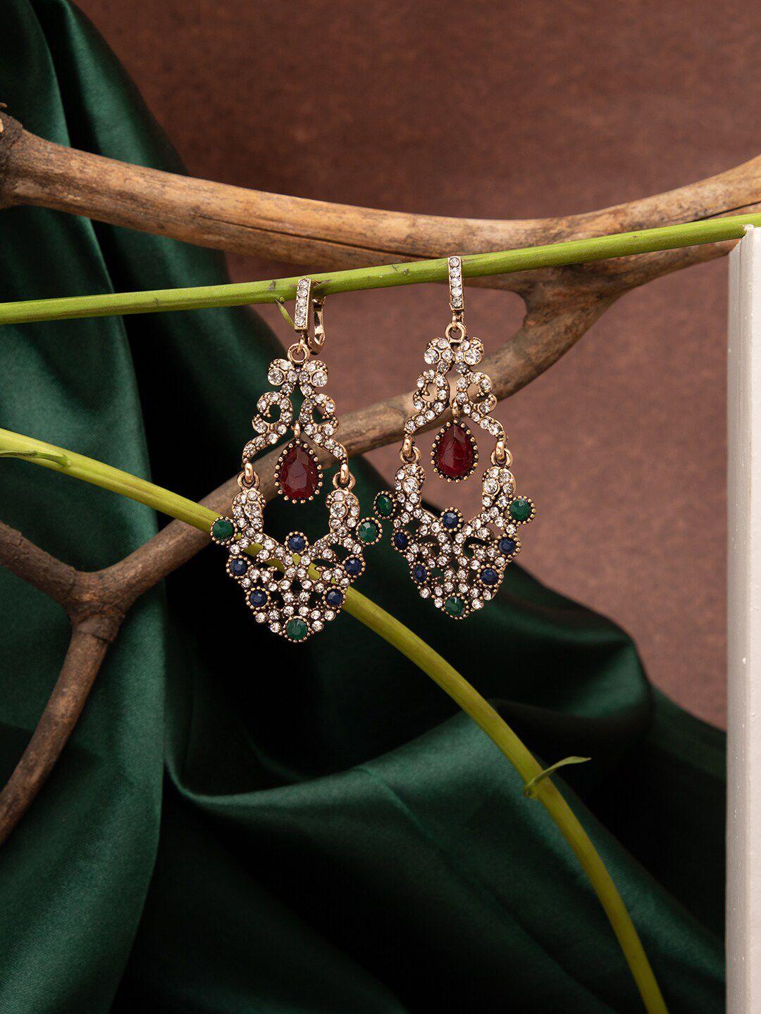 sohi women maroon & green gold plated designer drop earrings