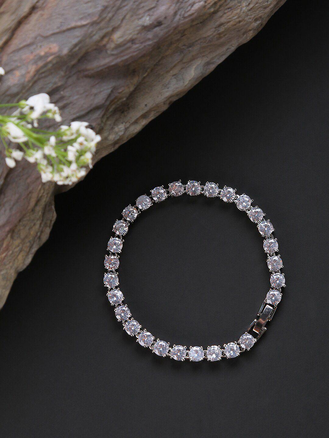sohi women silver-plated & white stone embellished link bracelet