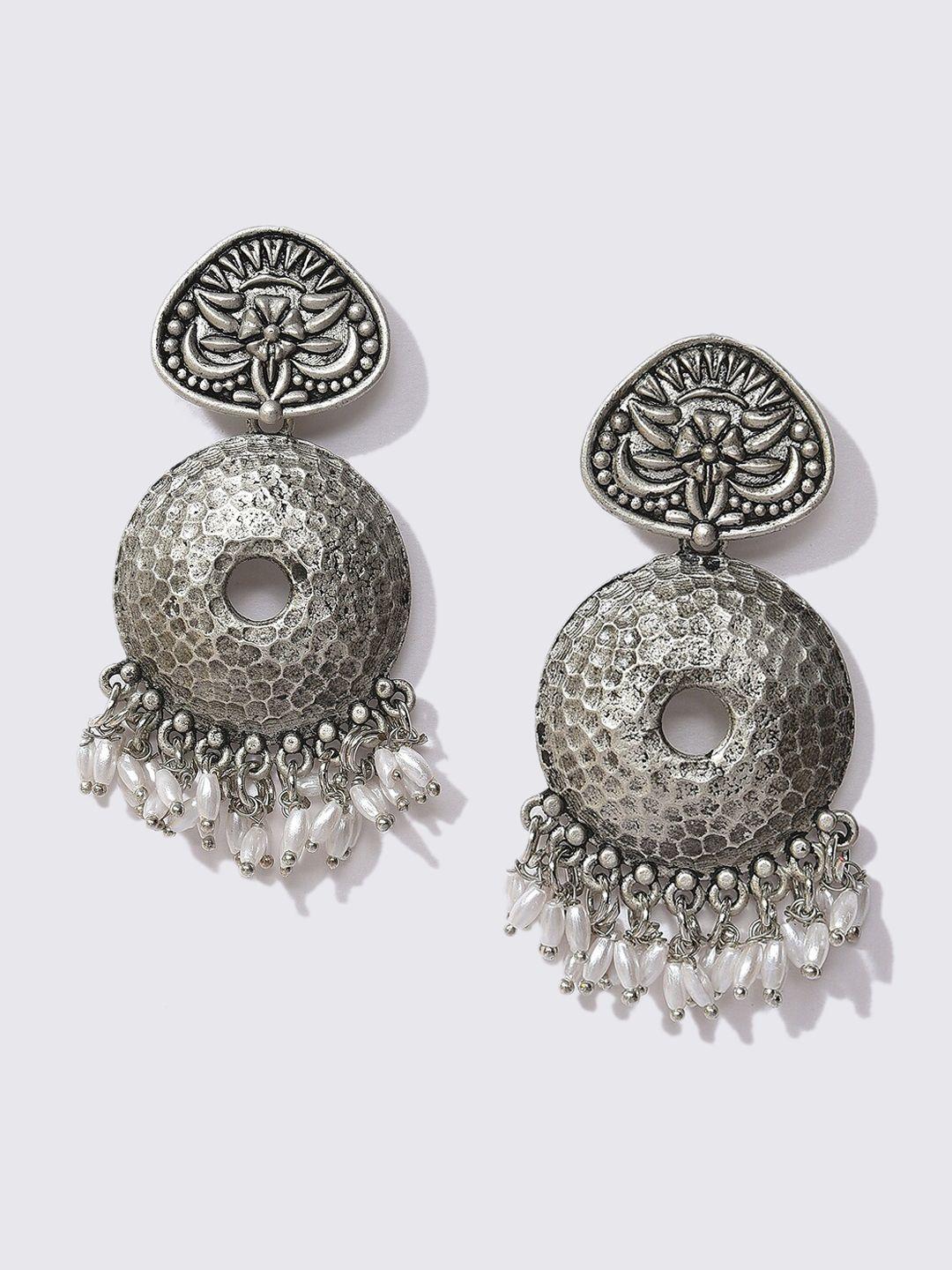 sohi women silver plated contemporary jhumkas earrings