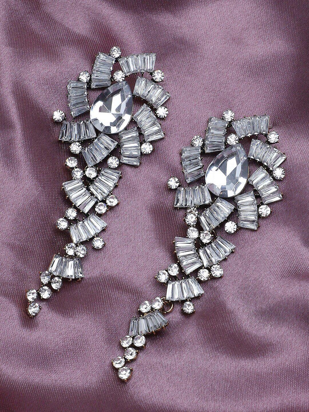 sohi women silver-toned contemporary drop earrings