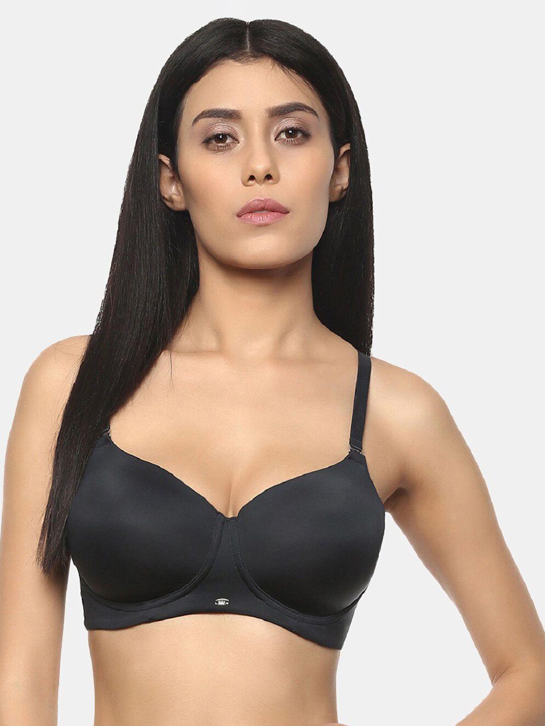soie black solid non-wired lightly padded t-shirt bra cb-122