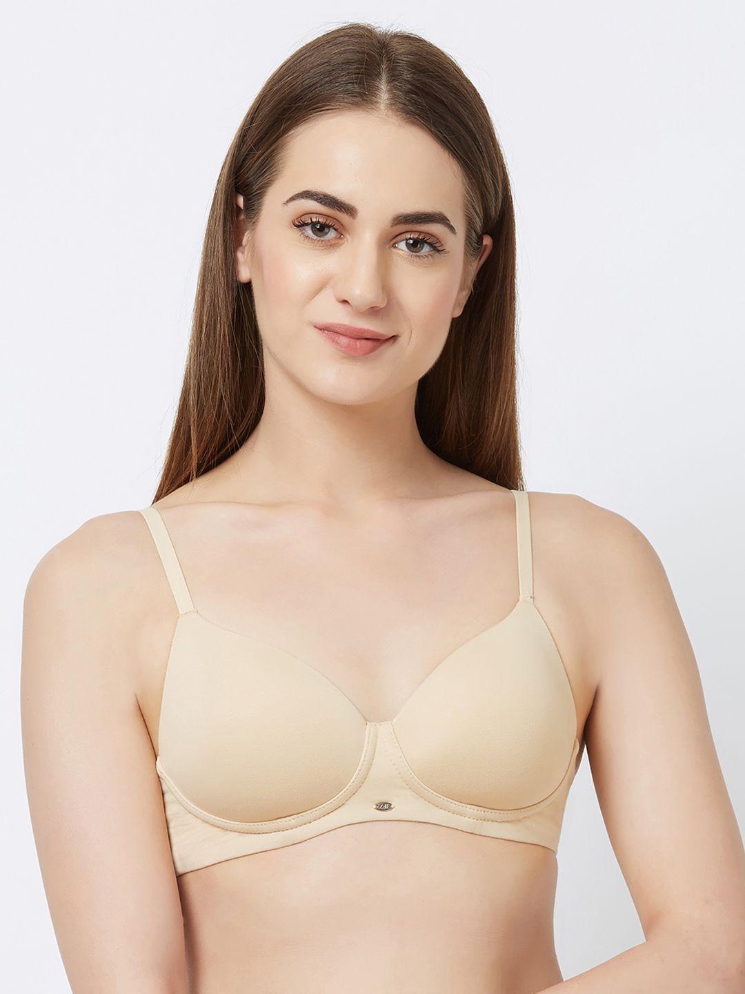 soie nude-coloured solid non-wired lightly padded everyday bra cb-123nude