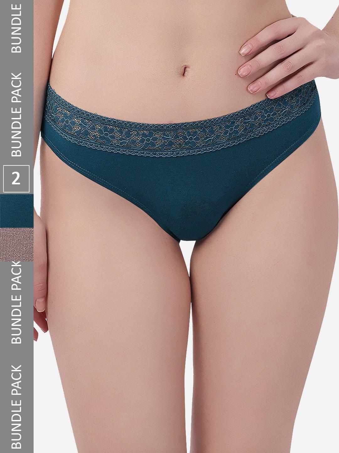 soie pack of 2 mid rise full coverage super soft micro modal lace detailed brief