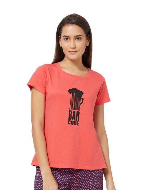 soie red cotton printed lounge t-shirt