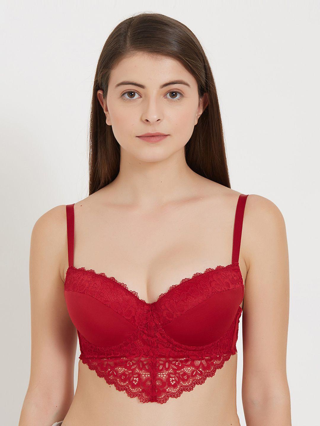 soie red lace underwired lightly padded demi bra