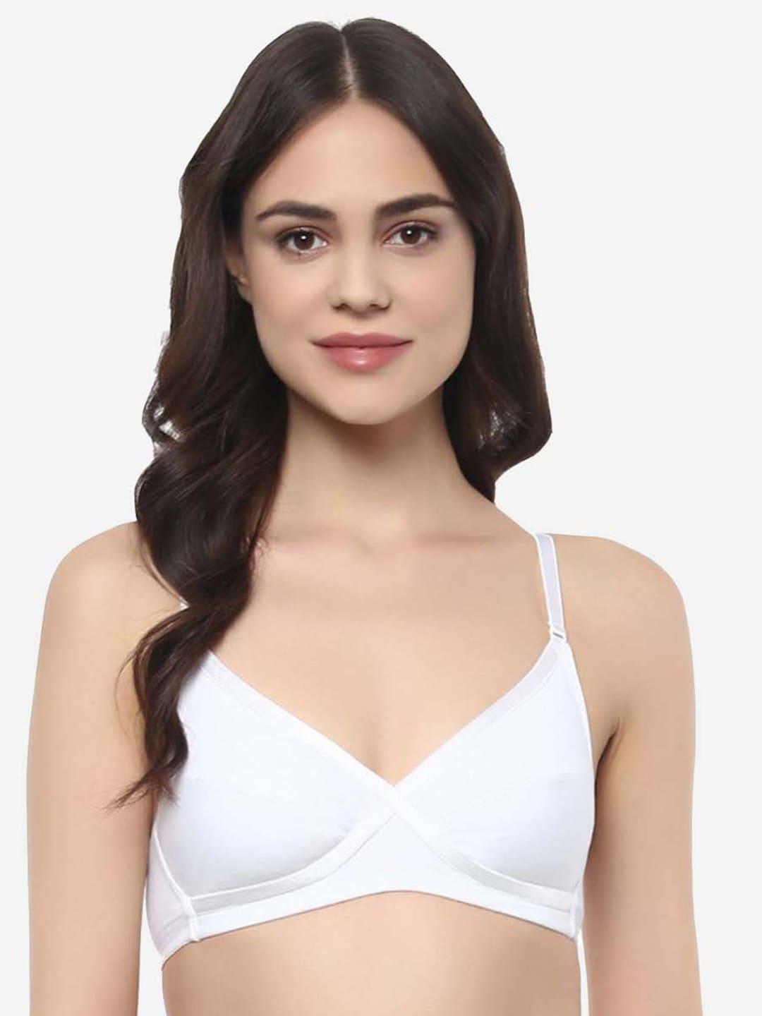 soie white non-padded non-wired cross over seamless organic cotton bra