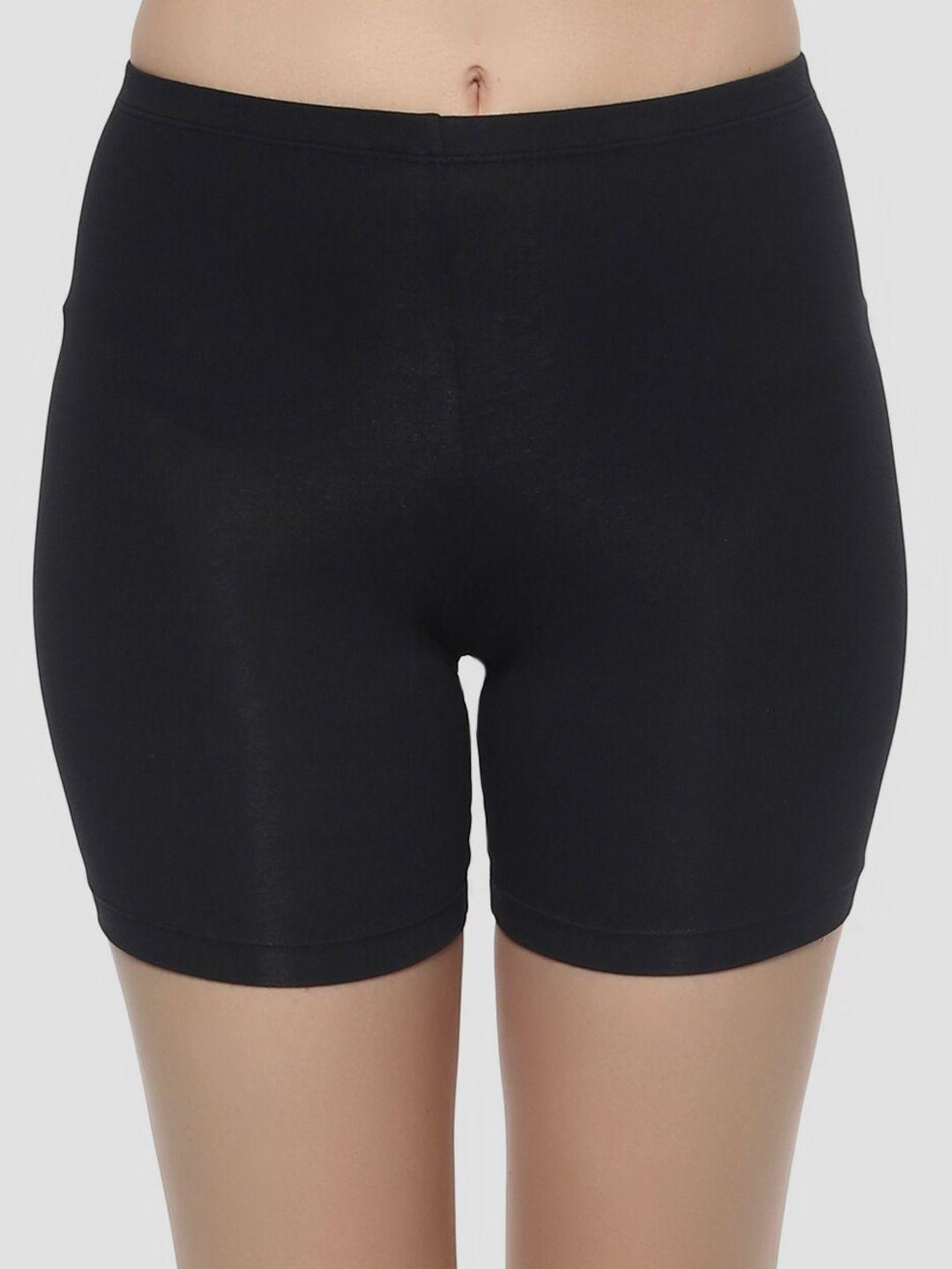 soie women black solid cycling shorts cs-1
