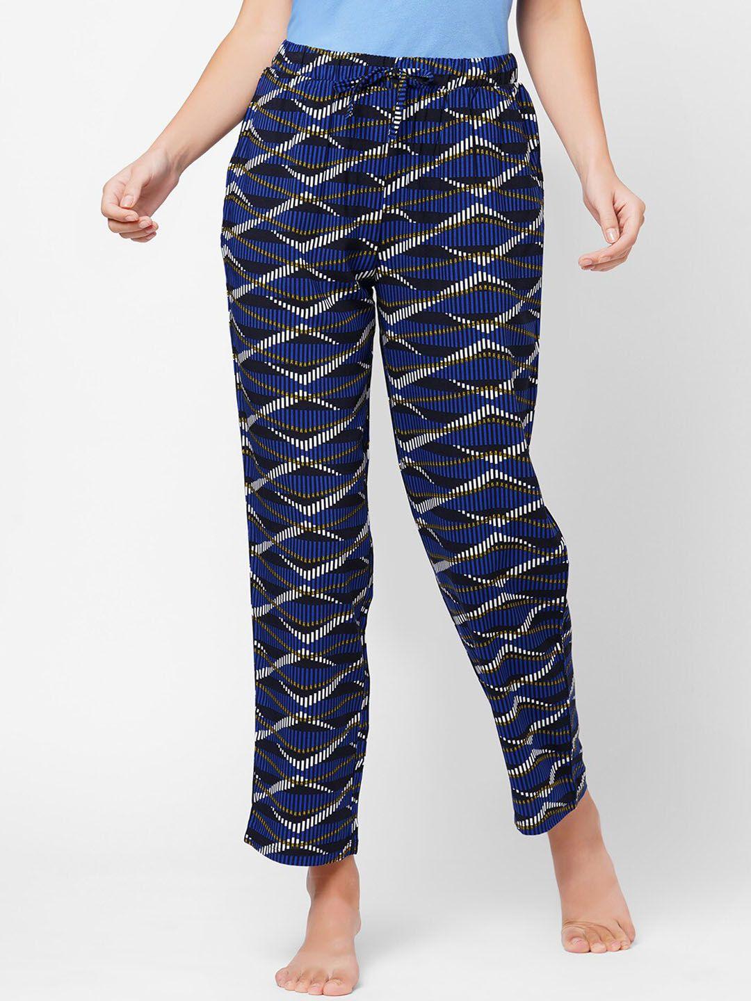 soie women blue super-soft rayon printed pyjamas