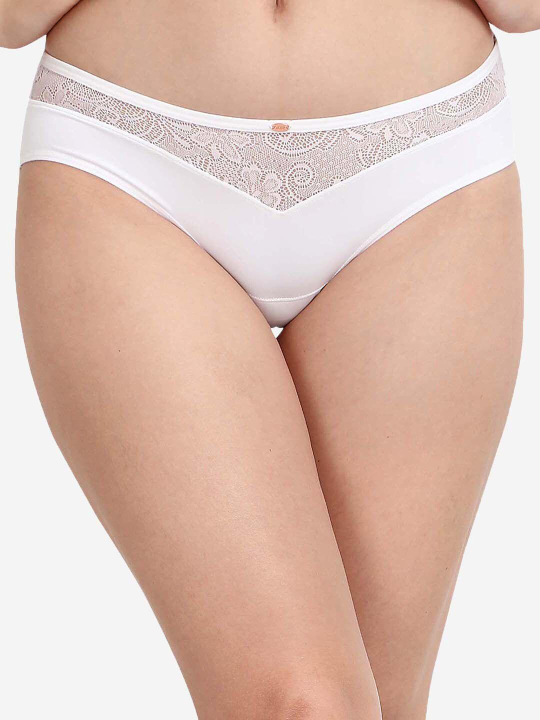 soie women white solid hipster briefs with lace detail