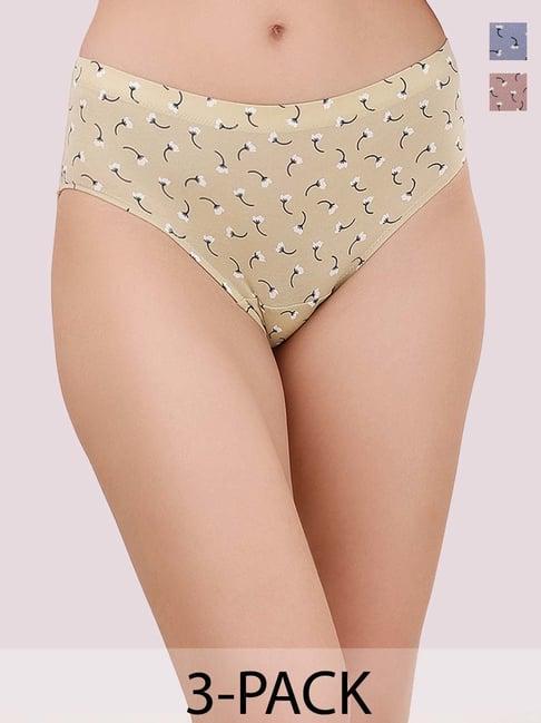 soie beige printed hipster panties - pack of 3