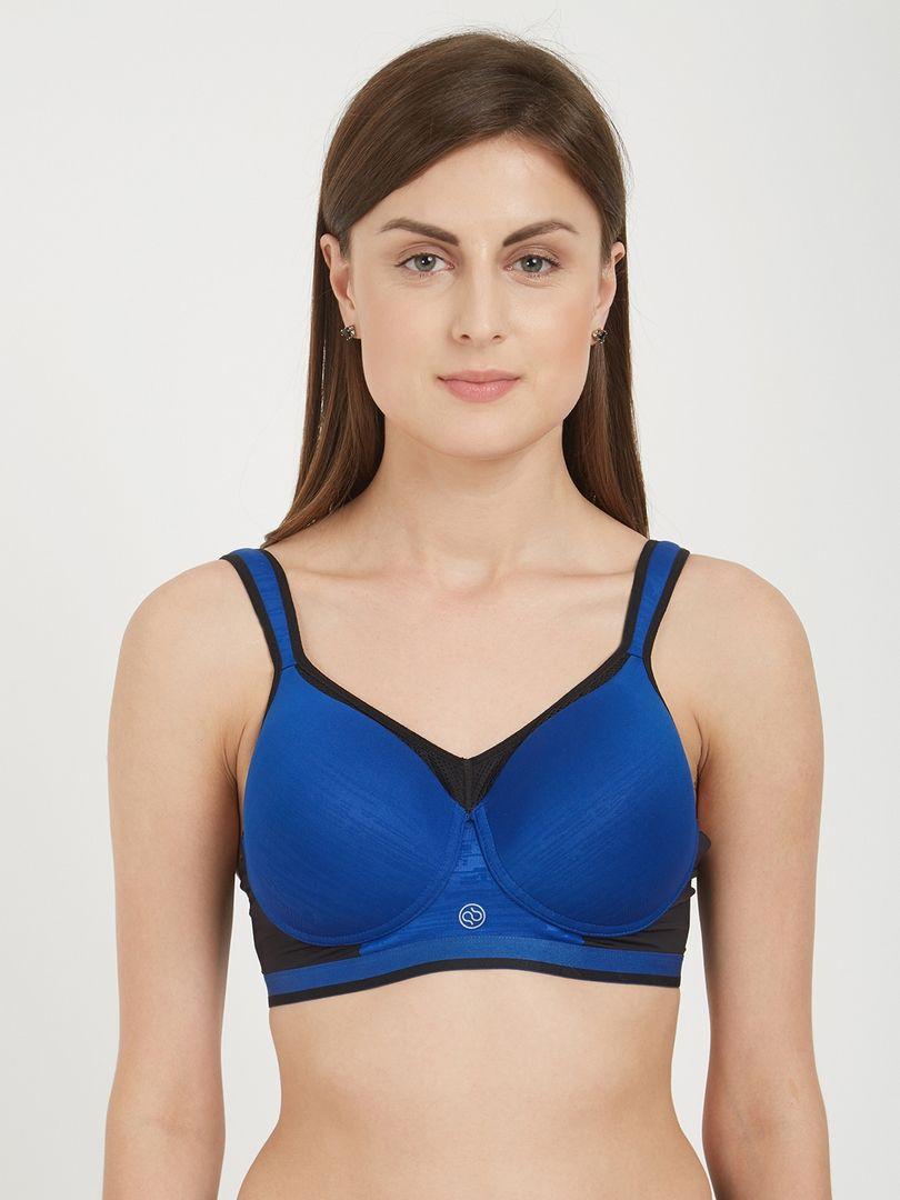 soie blue solid non-wired lightly padded sports bra cb-906