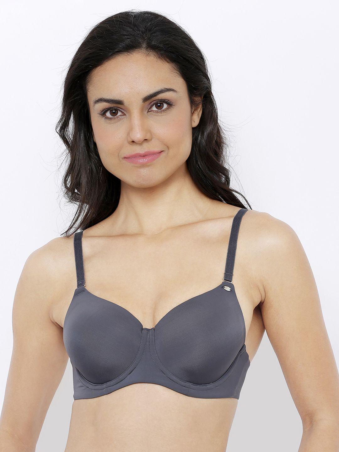 soie charcoal grey solid underwired lightly padded everyday bra