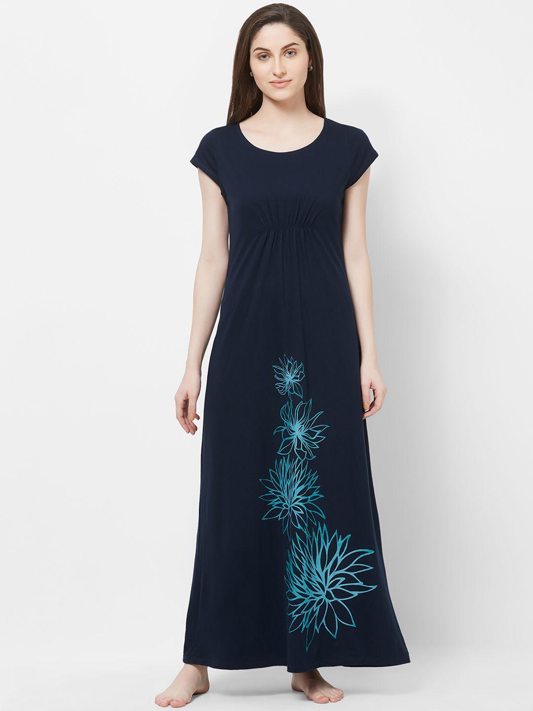 soie navy blue printed nightdress