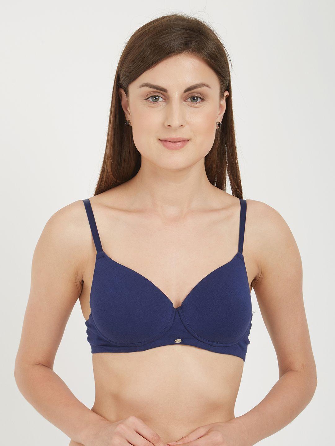 soie navy blue solid non-wired lightly padded t-shirt bra cb-123