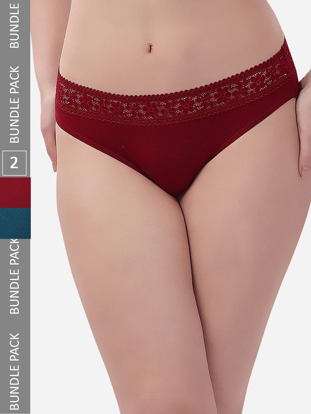soie pack of 2 mid rise full coverage super soft micro modal lace detailed brief