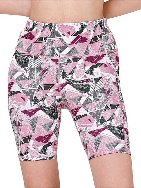 soie pink & grey printed high rise sports shorts