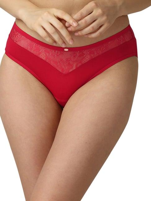 soie red lace hipster panty