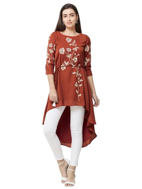 soie rust embroidered tunic