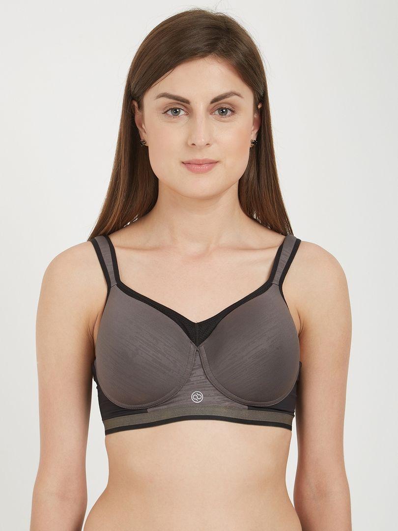 soie taupe solid non-wired lightly padded high impact natural fabric sports bra