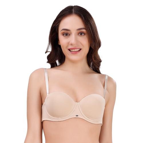 soie women's medium coverage padded underwired multiway strapless transparent back bra