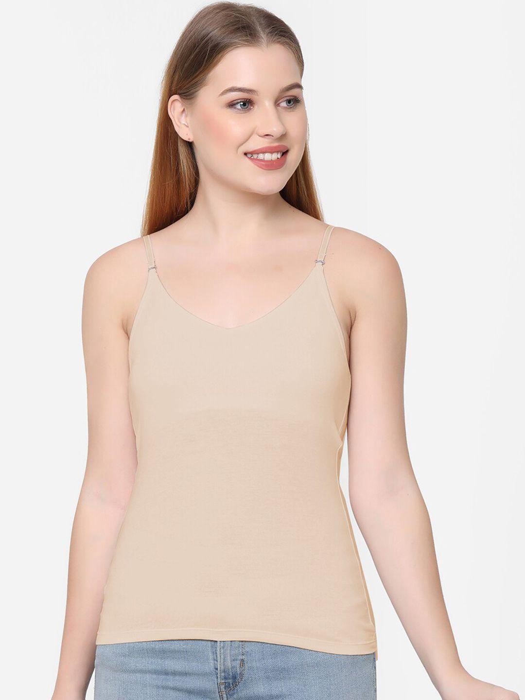 soie women beige solid cotton camisole