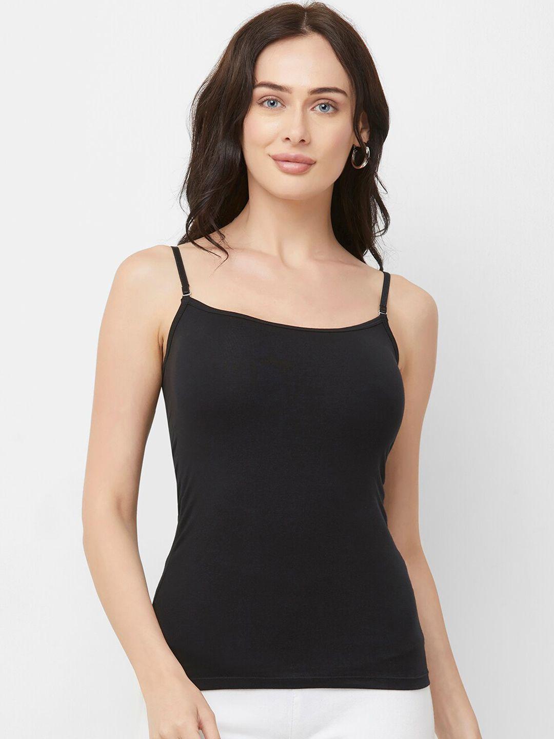 soie women black solid camisole