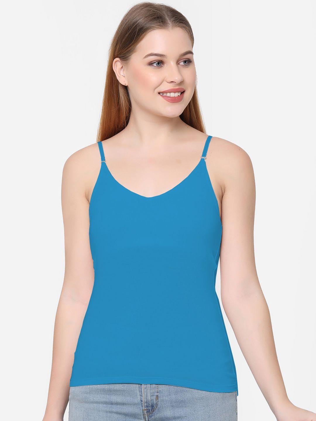 soie women blue solid cotton camisole