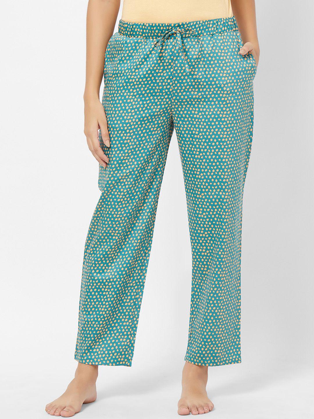 soie women green & yellow printed pyjamas nt-121pj-7-pj-7