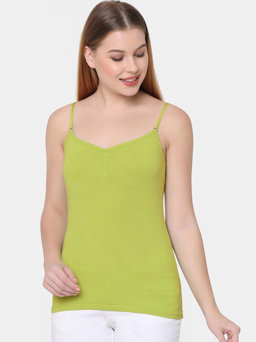 soie women lime green solid camisole