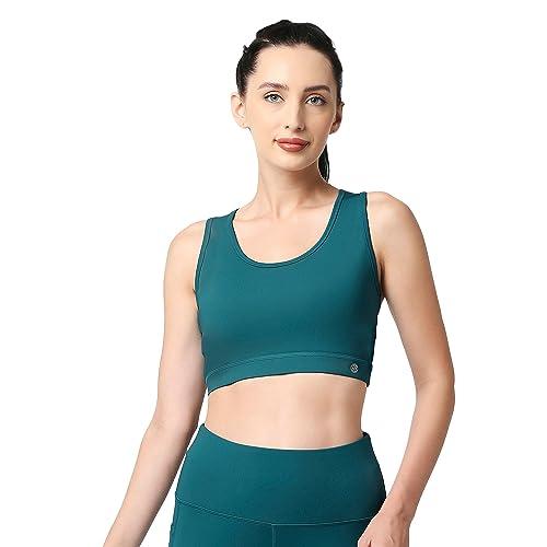 soie women medium impact removable cups polyester spandex non wired racerback activewear sports bra,blue,xxl