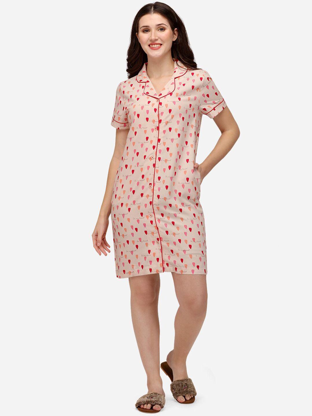 soie women peach-coloured printed shirt dress