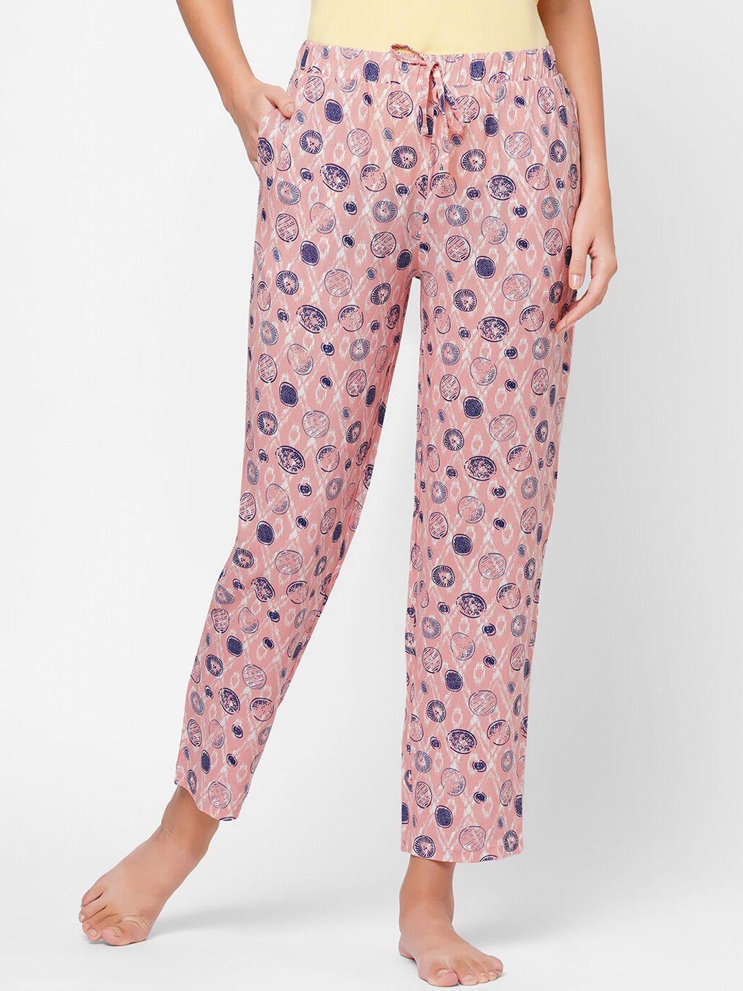 soie women pink super-soft rayon printed pyjamas with pockets