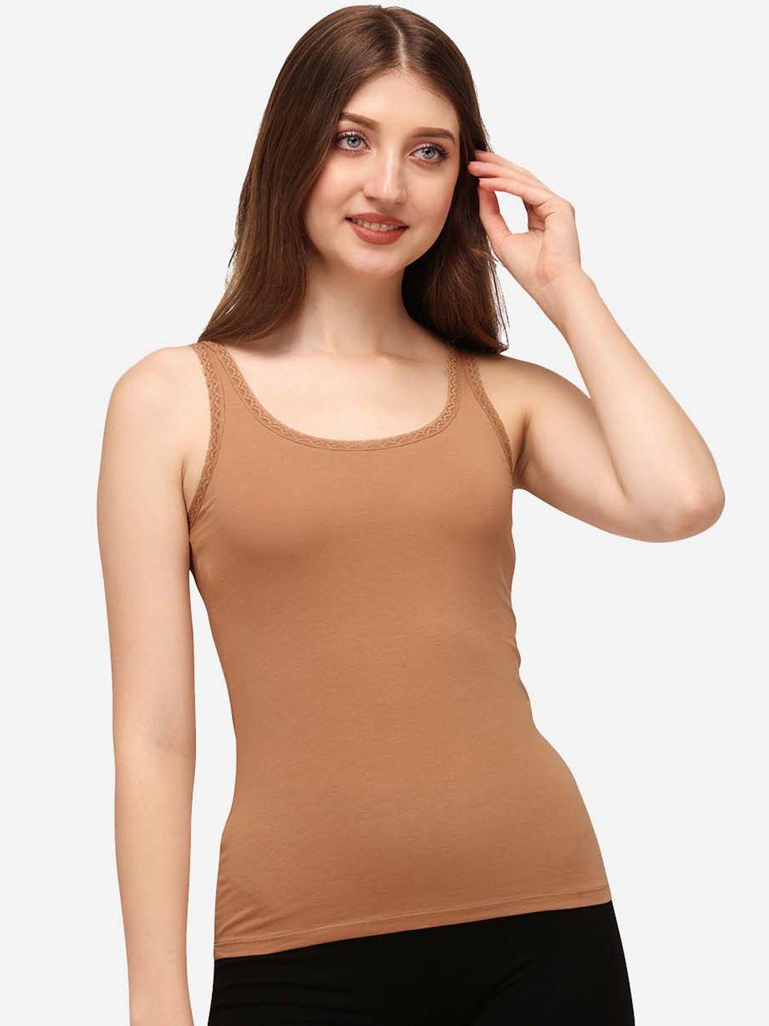 soie women tan solid camisoles