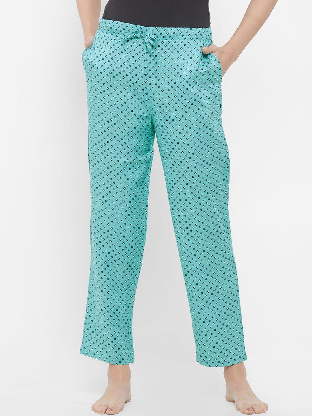 soie women turquoise blue printed lounge pants nt-121