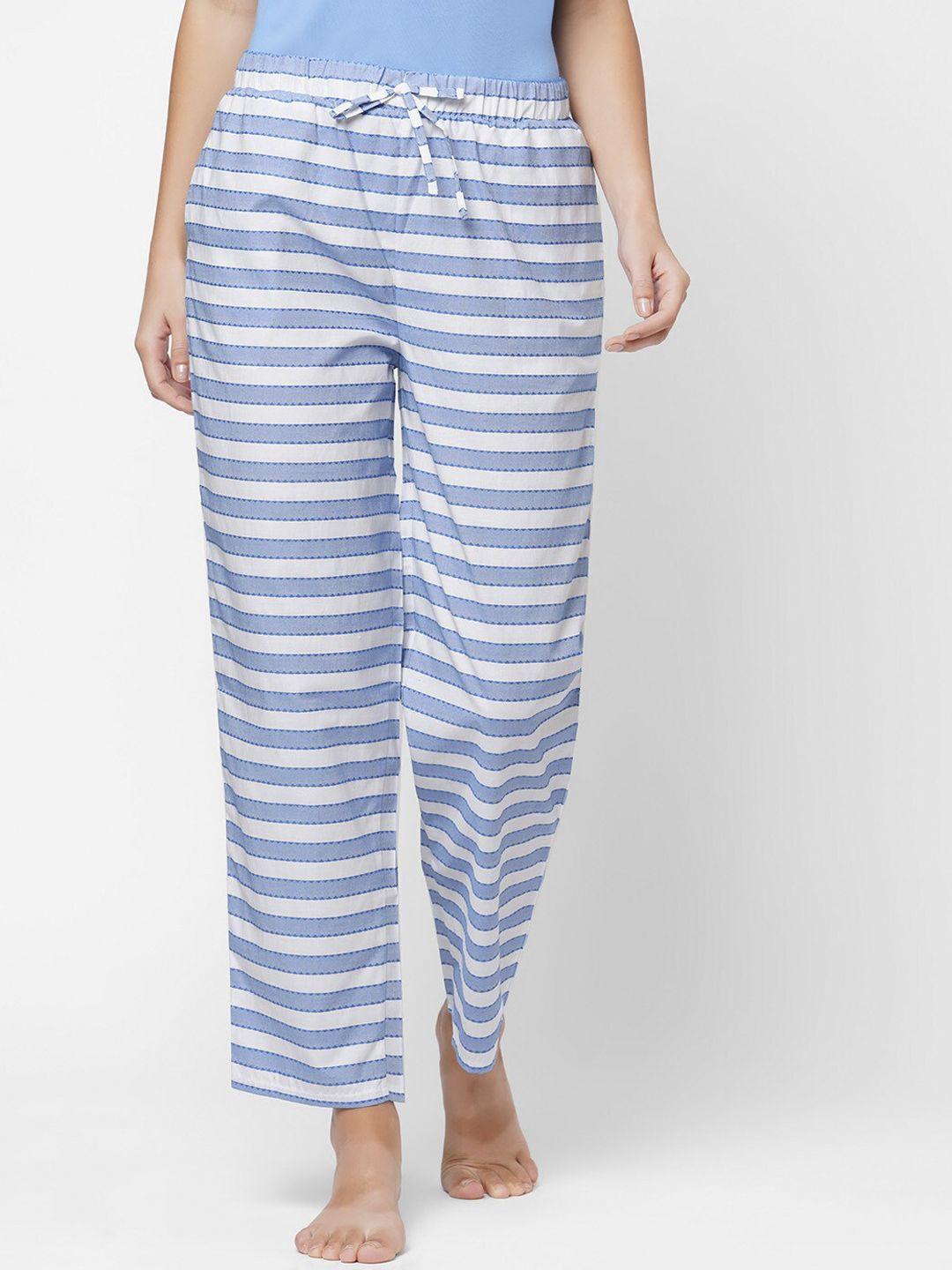 soie women white & blue super-soft rayon printed lounge pants