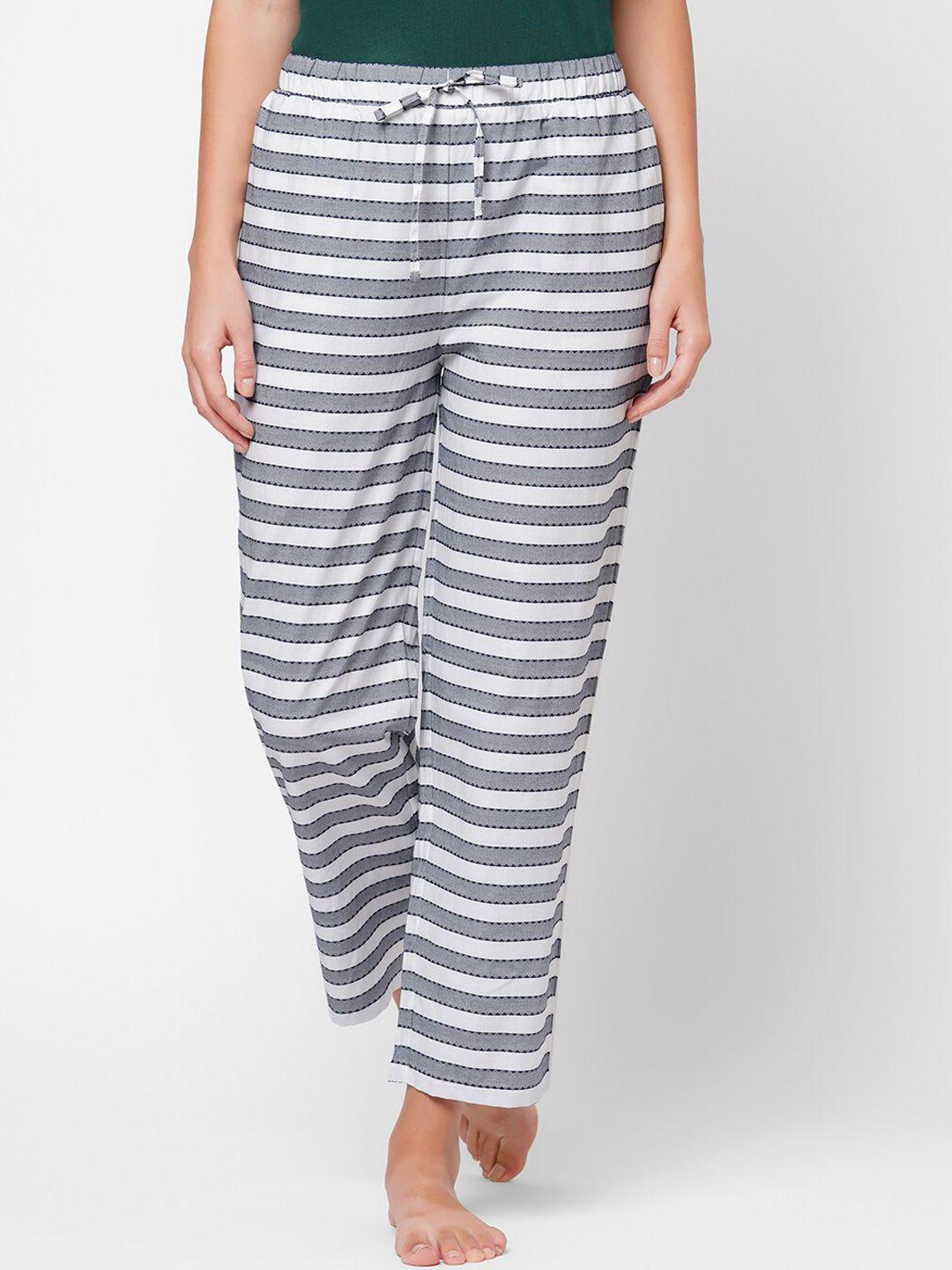 soie women white & grey super-soft rayon striped pyjamas