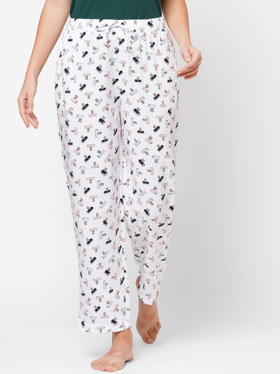 soie women white super-soft rayon printed pyjamas